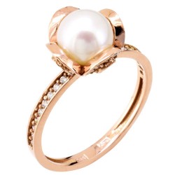 Ροζ χρυσό δαχτυλίδι Κ14 με μαργαριτάρι